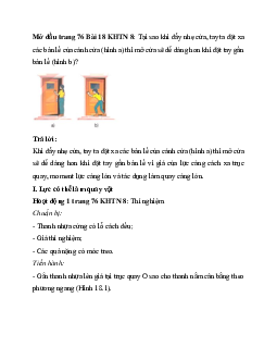 Giải Khoa học tự nhiên 8 bài 18: Tác dụng làm quay của lực - Moment lực | Kết nối tri thức