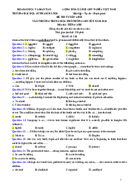 Đề thi Tuyển sinh vào lớp 10 THPT Chuyên Đại học sư phạm Hà Nội môn Tiếng Anh chuyên 2015
