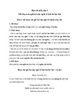 Văn mẫu lớp 6: Viết đoạn văn ghi lại cảm nghĩ về bài thơ lục bát - Chân Trời Sáng Tạo