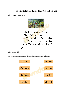 Đề thi giữa kì học kì 1 môn Tiếng Việt| Đề 3 | Kết nối tri thức