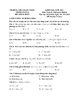 Đề kiểm tra giữa kì 1 Toán 8 năm 2021 – 2022 trường THCS Ngọc Thụy – Hà Nội