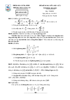 Đề kiểm tra giữa học kỳ 2 Toán 9 năm 2021 – 2022 trường THCS Giảng Võ – Hà Nội
