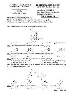 Đề thi giữa học kì 1 Toán 12 năm 2020 – 2021 trường THPT Chu Văn An – Hà Nội