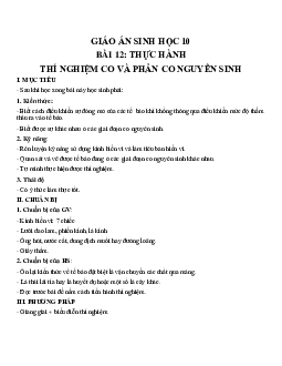 Giáo án Sinh học 10 bài 12: Thực hành thí nghiệm co và phản co nguyên sinh