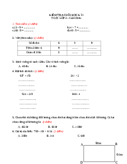 Đề thi Toán lớp 3 học kì 1 - Đề 6 | Cánh Diều năm 2023 - 2024