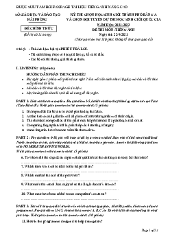 Đề thi chọn đội tuyển học sinh giỏi THPT môn Tiếng Anh TP Hải Phòng năm 2021-2022 bảng A