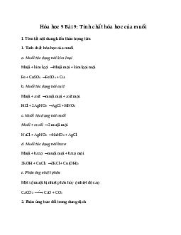 Hóa học 9 Bài 9: Tính chất hóa học của muối