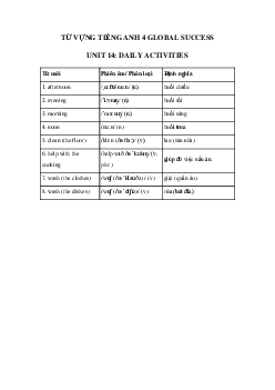 Từ vựng unit 14 lớp 4 Daily activities Global success