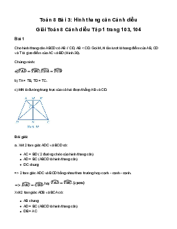 Giải Toán 8 Bài 3: Hình thang cân | Cánh diều