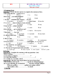 TOP 15 đề thi học kỳ 1 môn Tiếng Anh 9 (có lời giải)