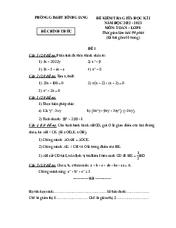 Đề giữa học kì 1 Toán 8 năm 2022 – 2023 phòng GD&ĐT Bình Giang – Hải Dương