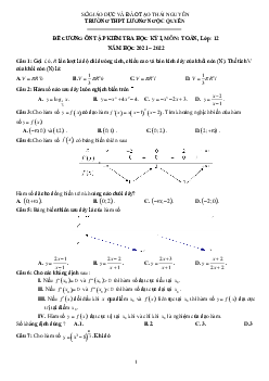 Đề cương HK1 Toán 12 năm 2021 – 2022 trường Lương Ngọc Quyến – Thái Nguyên