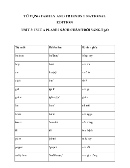Từ vựng tiếng Anh lớp 1 Unit 3 Is it a plane? | Family & Friends