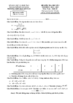 Đề học kì 1 Toán 10 năm 2022 – 2023 trường THPT Đào Sơn Tây – TP HCM