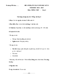 Đề cương ôn tập học kì 2 môn Tiếng Việt lớp 4 năm 2022 - 2023