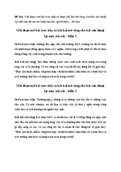 Viết đoạn mở bài trực tiếp và kết bài mở rộng cho bài văn thuật lại một việc tốt Tiếng việt 4| Chân trời sáng tạo