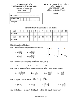 Đề kiểm tra khảo sát lần 2 Toán 12 năm học 2017 – 2018 trường THPT Lý Thánh Tông – Hà Nội