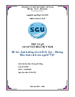 Ảnh hưởng của triết lý Âm – Dương đến tính cách của người Việt | Tiểu luận môn Cơ sở văn hóa Việt Nam |