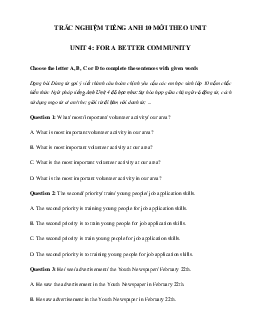 Trắc nghiệm Writing tiếng Anh lớp 10 Unit 4 For A Better Community | Global Success