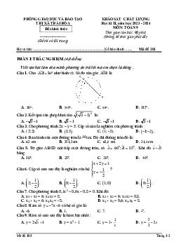 Đề thi học kì 2 Toán 9 năm 2023 – 2024 phòng GD&ĐT Thái Hòa – Nghệ An
