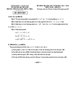 Đề thi HK1 Toán 10 năm 2019 – 2020 trường THPT Nguyễn Trung Trực – TP HCM