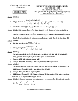 Đề tuyển sinh lớp 10 chuyên môn Toán (chuyên Toán) năm 2021 – 2022 sở GD&ĐT Quảng Nam