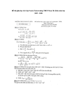 Đề thi giữa học kì 1 lớp 9 môn Toán trường THCS Nam Từ Liêm năm học 2019 - 2020