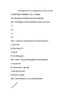 Đề thi giữa học kì 2 Công nghệ lớp 4 Kết nối tri thức - Đề 2