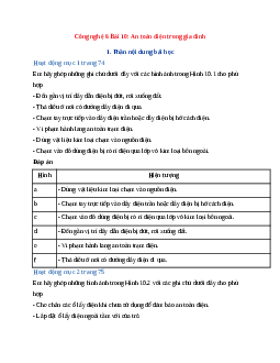 Công nghệ 6 Bài 10: An toàn điện trong gia đình- Chân Trời Sáng Tạo