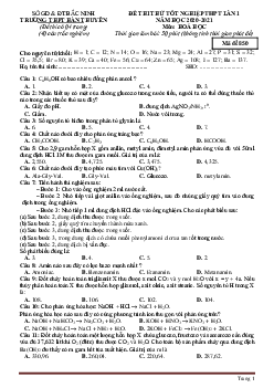 Đề thi tốt nghiệp THPT lần 1 năm 2020-2021 môn hóa Trường THPT Hàn Thuyên (có đáp án)