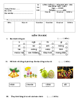ĐỀ THI HỌC KÌ 1 lớp 1 môn Tiếng Việt | Đề 2 | Chân trời sáng tạo