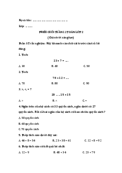 Bài tập cuối tuần Toán lớp 2| Chân trời sáng tạo Tuần 12