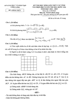 Đề thi học sinh giỏi Toán THPT cấp tỉnh năm 2022 – 2023 sở GD&ĐT Vĩnh Long