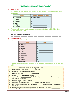 Bài tập Tiếng Anh 10 sách thí điểm bài 9: Preserving Environment (có đáp án)