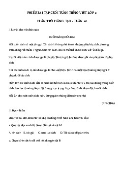 Bài tập cuối tuần Tiếng việt lớp 2 | Chân trời Sáng tạo Tuần 10 Cơ bản