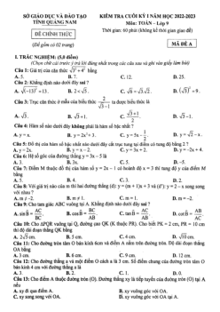 Đề kiểm tra cuối kỳ 1 Toán 9 năm 2022 – 2023 sở GD&ĐT Quảng Nam