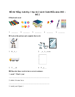 Đề thi học kì 2 môn Tiếng Anh lớp 1 năm 2021 - 2022 | Explore New Worlds số 2
