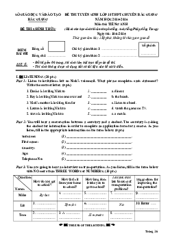 Đề thi tuyển sinh lớp 10 THPT chuyên Bắc Giang năm học 2015-2016 môn thi Tiếng Anh (có đáp án )