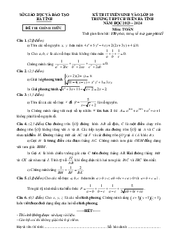 Đề tuyển sinh lớp 10 môn Toán năm 2023 – 2024 trường THPT chuyên Hà Tĩnh