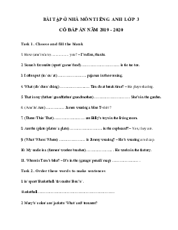 Phiếu bài tập ở nhà tiếng Anh lớp 3 - Ngày 02/05