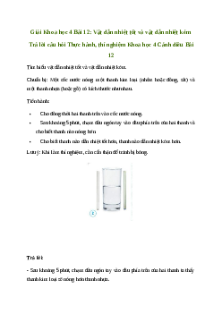 Giải Khoa học lớp 4 Bài 12: Vật dẫn nhiệt tốt và vật dẫn nhiệt kém | Cánh diều