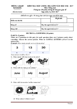 Đề kiểm tra chất lượng HSG Tiếng Anh 8 cấp huyện có đáp án