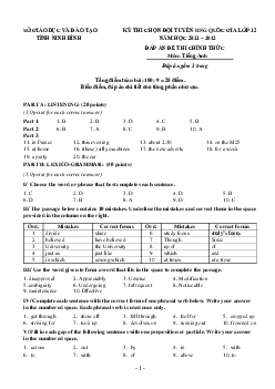 (Đáp án) Đề thi chọn đội tuyển dự thi Học sinh giỏi quốc gia THPT tỉnh Ninh Bình năm học 2011-2012
