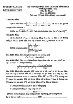 Đề học sinh giỏi cấp tỉnh Toán THCS năm 2022 – 2023 sở GD&ĐT Hà Giang