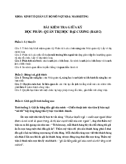 Đề kiểm tra giữa kì kết thúc học phần môn Quản trị học | Đại học Thăng Long