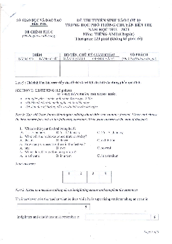 Đề thi tuyển sinh vào lớp 10 THPT Chuyên Bến Tre môn Tiếng Anh (Chuyên) năm học 2022-2023