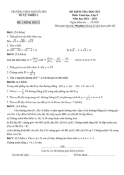 Đề kiểm tra học kì 1 Toán 9 năm 2021 – 2022 trường THCS Ngô Sĩ Liên – Hà Nội