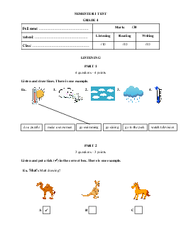 Đề thi học kì 1 môn Tiếng Anh 4 năm 2023 - 2024 sách i-Learn Smart Start | Test 1