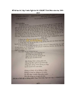 Đề thi học kì 1 lớp 9 môn Ngữ văn Sở GD&ĐT Vĩnh Phúc năm học 2018 - 2019