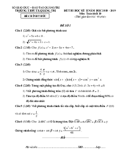 Đề thi học kỳ 2 Toán 10 năm 2018 – 2019 trường THPT Thị xã Quảng Trị